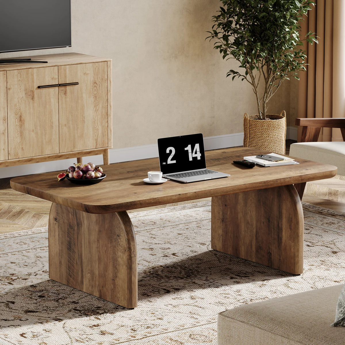 Tribesigns Farmhouse Rectangular Wooden Coffee Table With Sturdy Frame