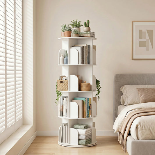 JHK Rotating 360 Bookshelf With Storage Corner Unit For Homes