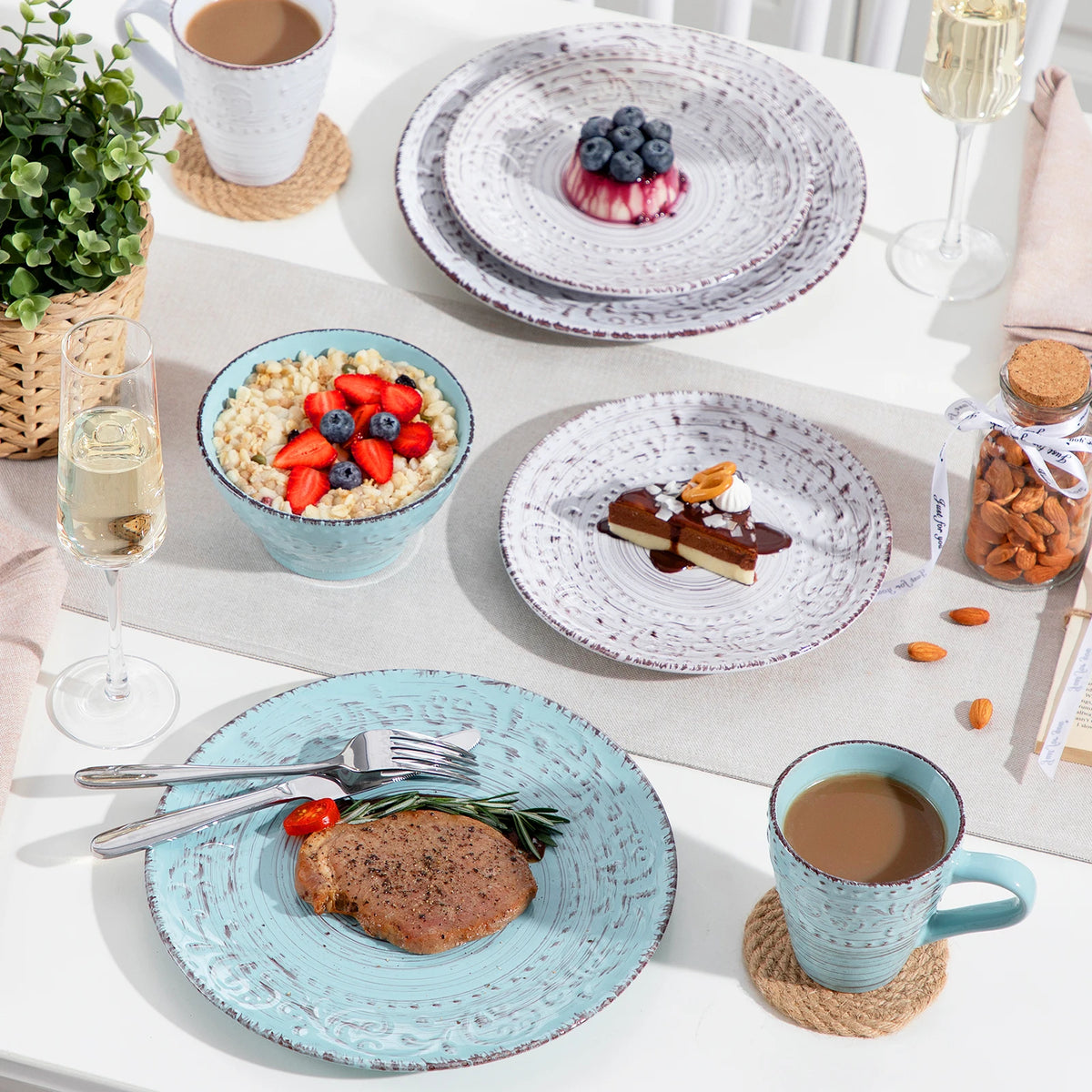 Malacasa Complete Ceramic Dinner Plates Set With Bowls And Mugs
