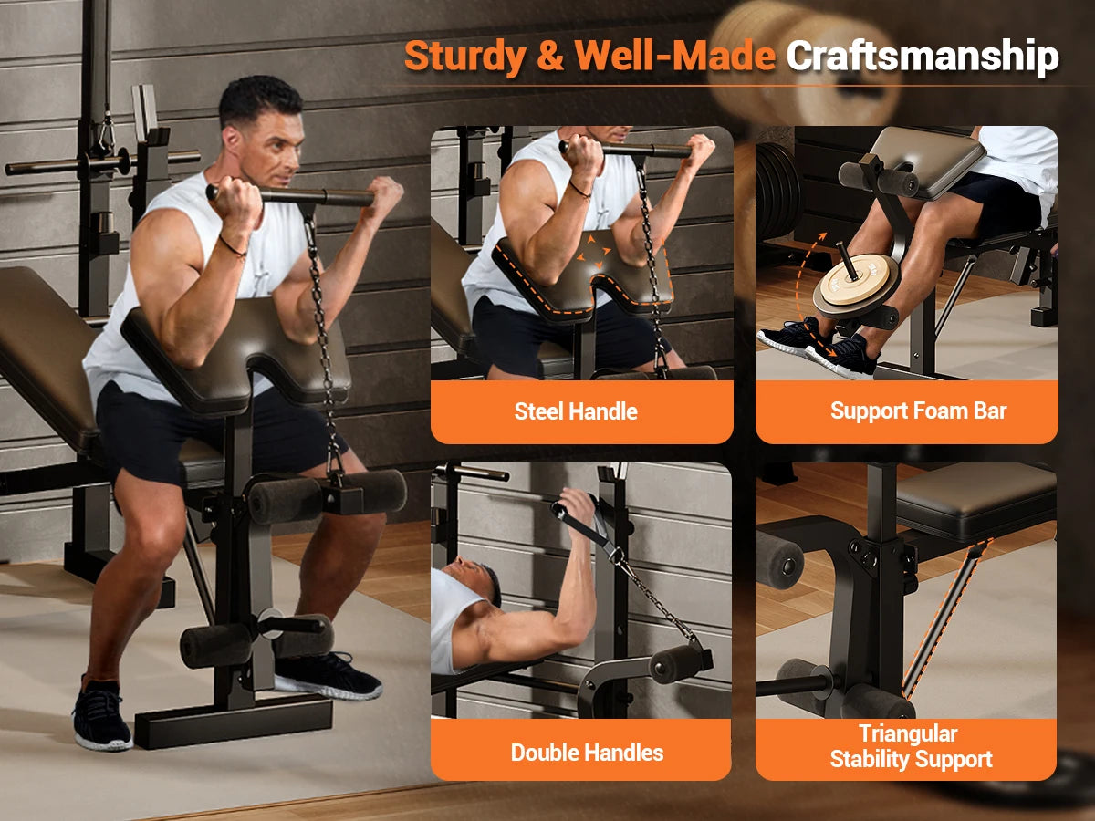 HiMISS Adjustable Weight Bench With Leg Developer Foldable Home Gym