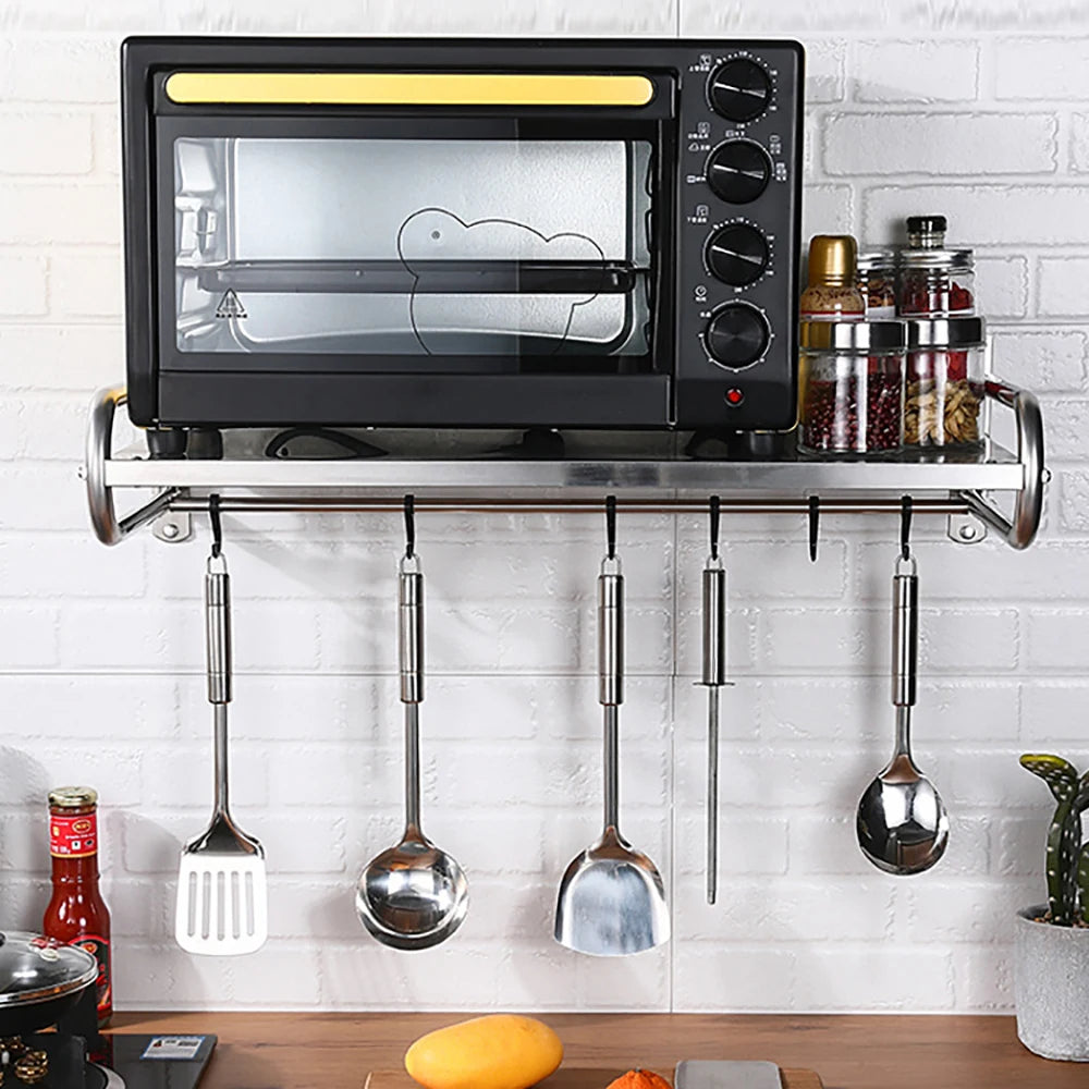 Stainless Steel Wall Mounted Microwave Oven Rack Kitchen Shelf