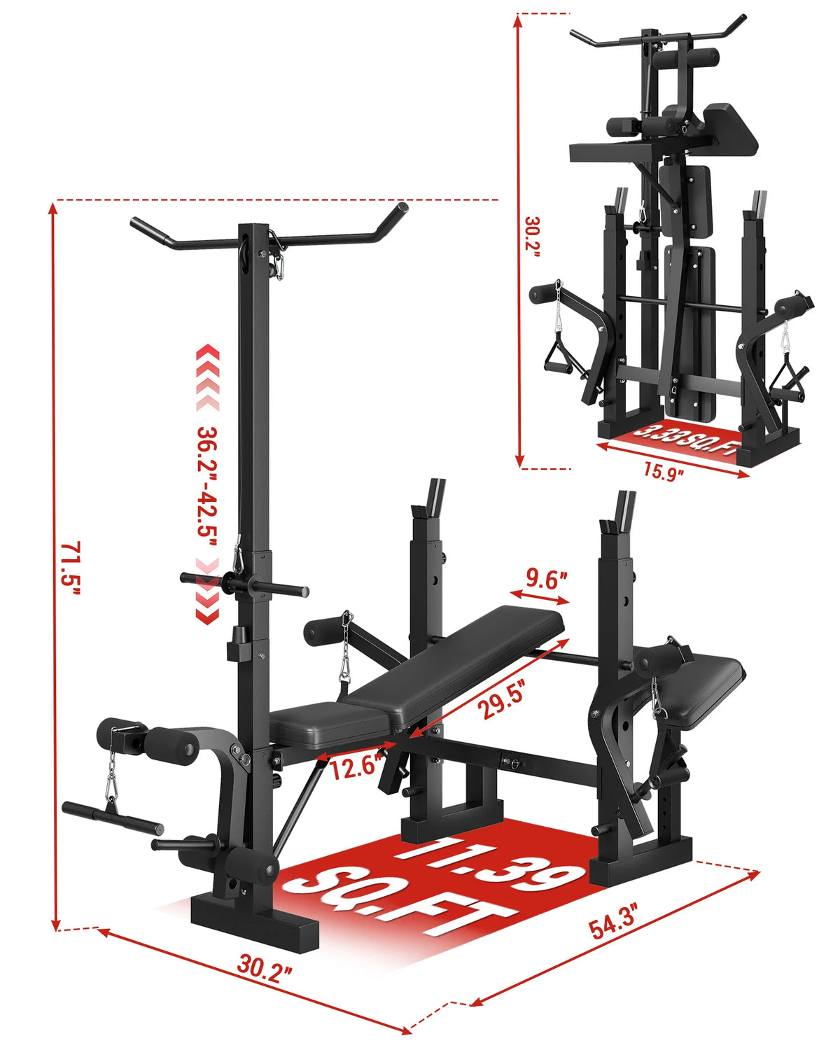 HiMISS Adjustable Weight Bench With Leg Developer Foldable Home Gym