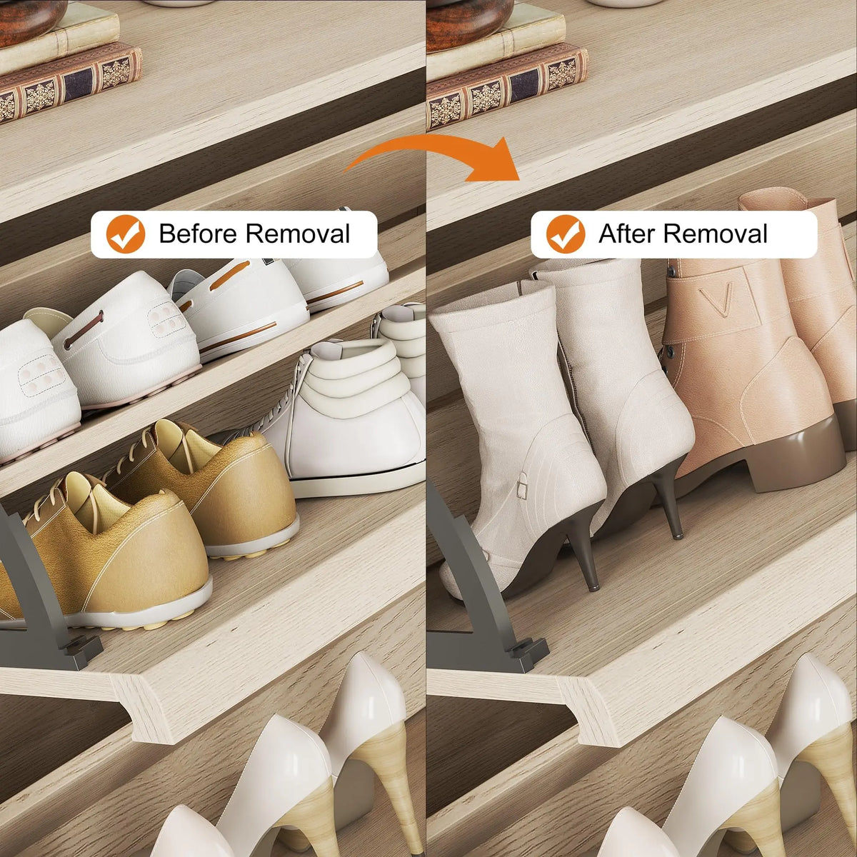 HiMISS 3 Drawer Wooden Shoe Cabinet Freestanding Home Storage Organizer