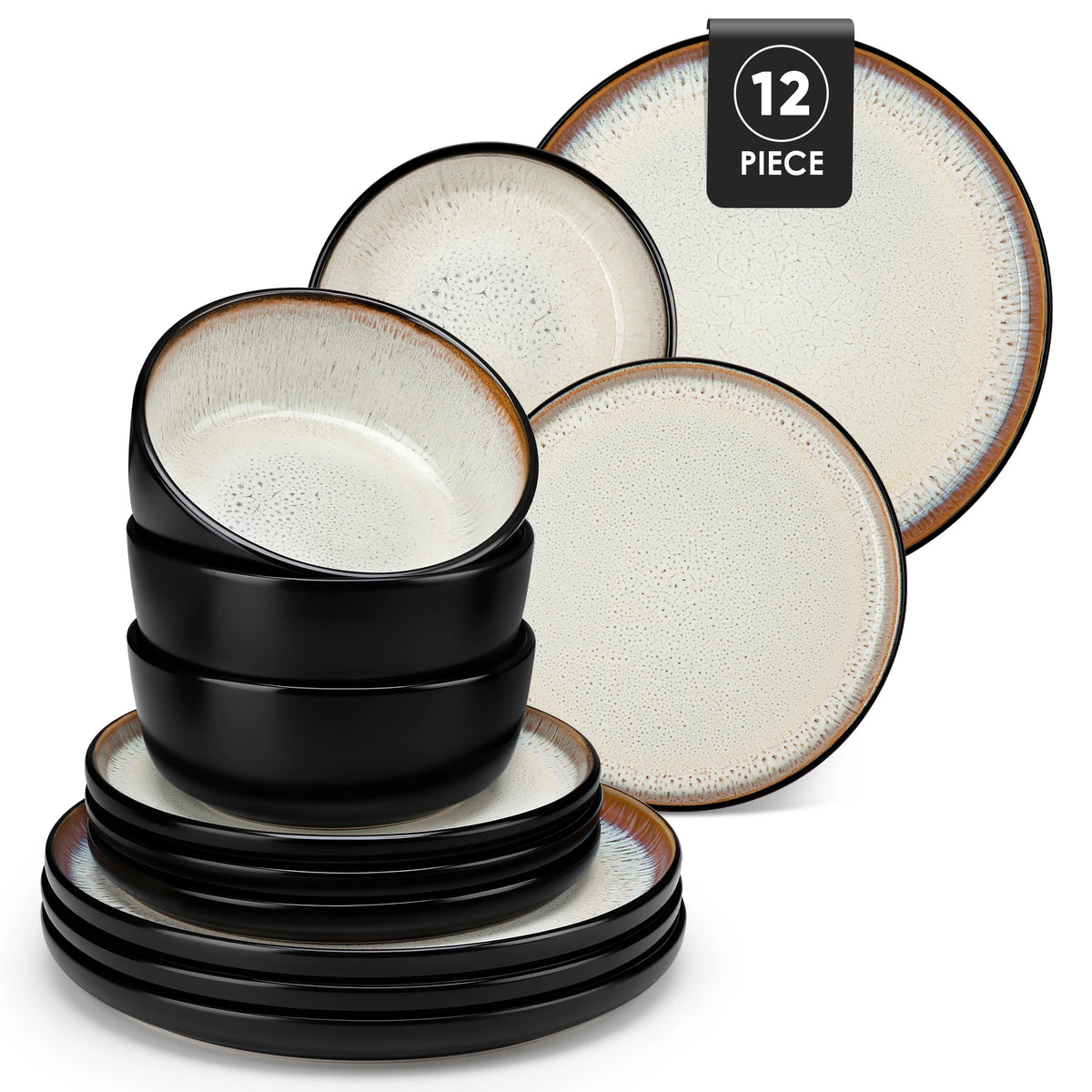 MalaCasa Ceramic Dinnerware Set With Glazed Stoneware Plates