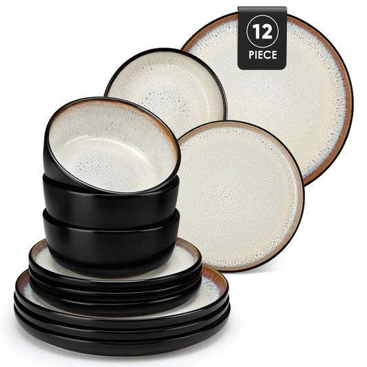 MalaCasa Ceramic Dinnerware Set With Glazed Stoneware Plates