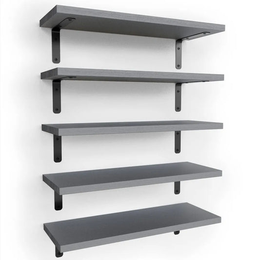 Farmhouse Wooden Floating Wall Shelves With Metal Guardrail