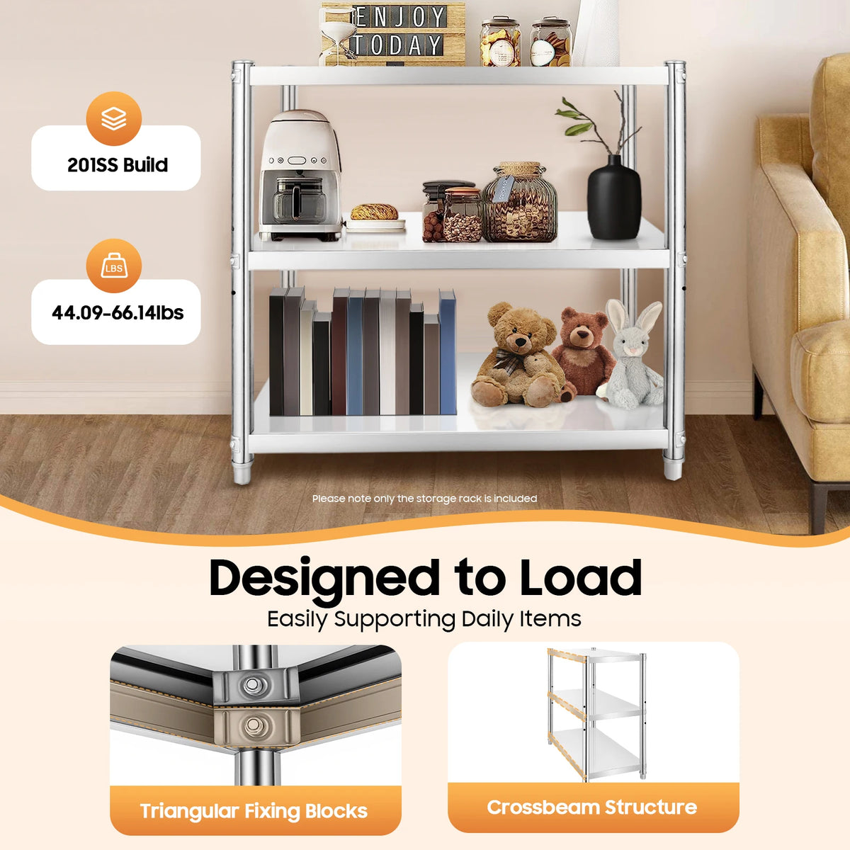 3 Tier Stainless Steel Kitchen Shelf For Pots Pans Spices