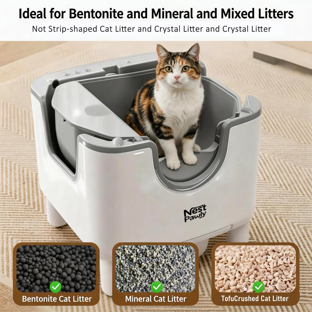 NestPawly M07 Self Cleaning Litter Box Open Top Cat Automatic Odor Control