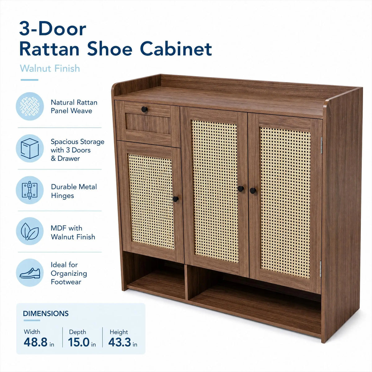 HiMISS Bamboo Rattan Shoe Cabinet With Drawer And Adjustable Shelf