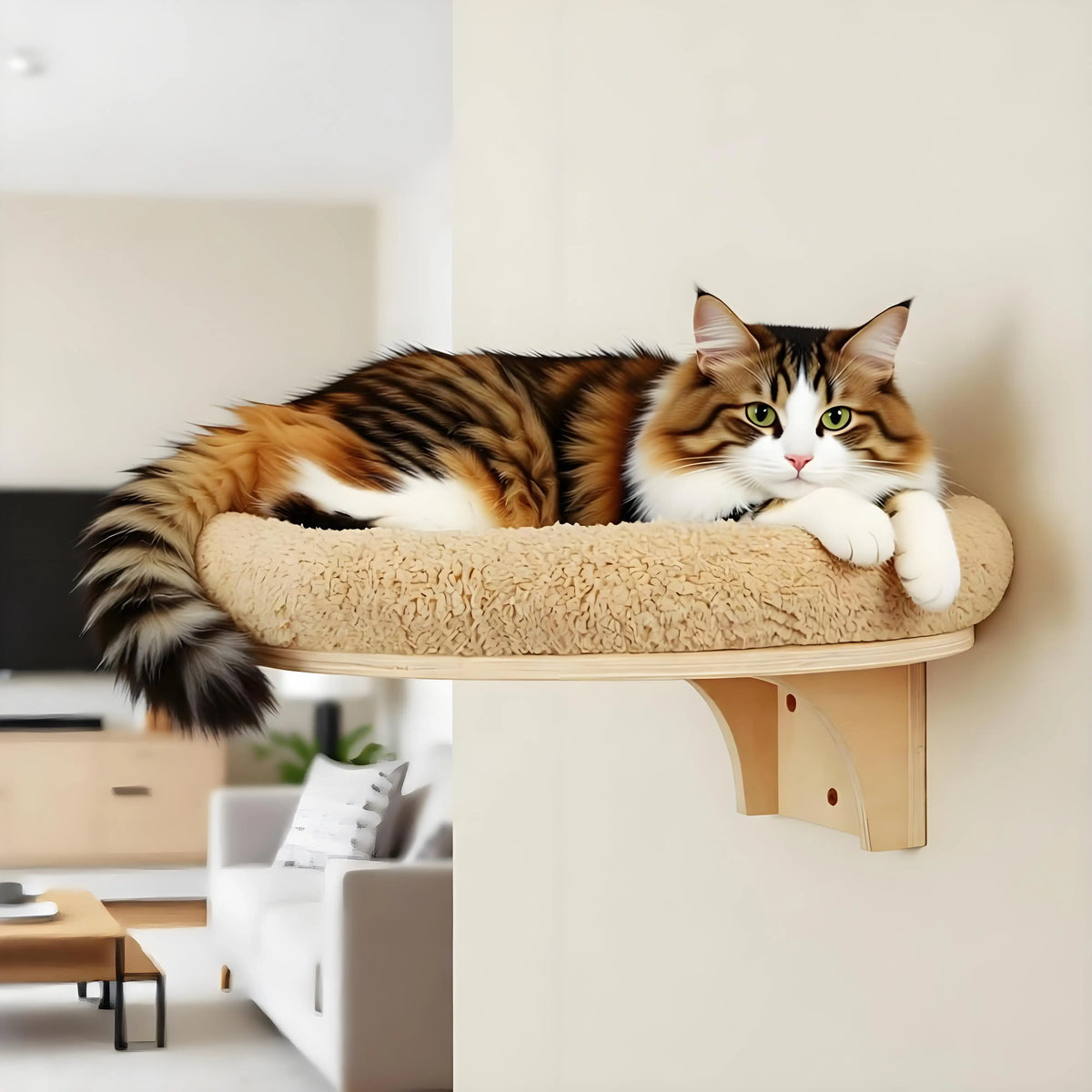 Wall Mounted Wooden Cat Ladder With Hammock And Scratching Post