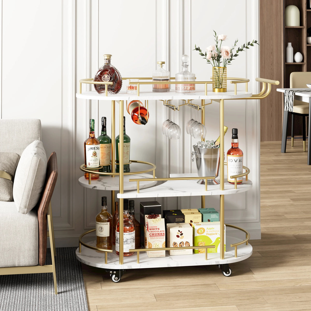 Twister.CK Mobile Bar Cart With Four-Tier Shelves And Wine Rack