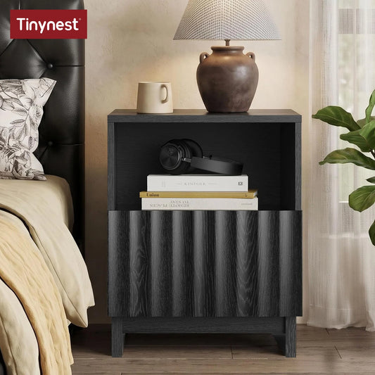 TinyNest Fluted Nightstand Modern Wood Bedside Table With Storage