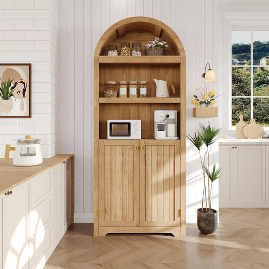 HiMISS Arched Wooden Bookcase With Doors And Shelves