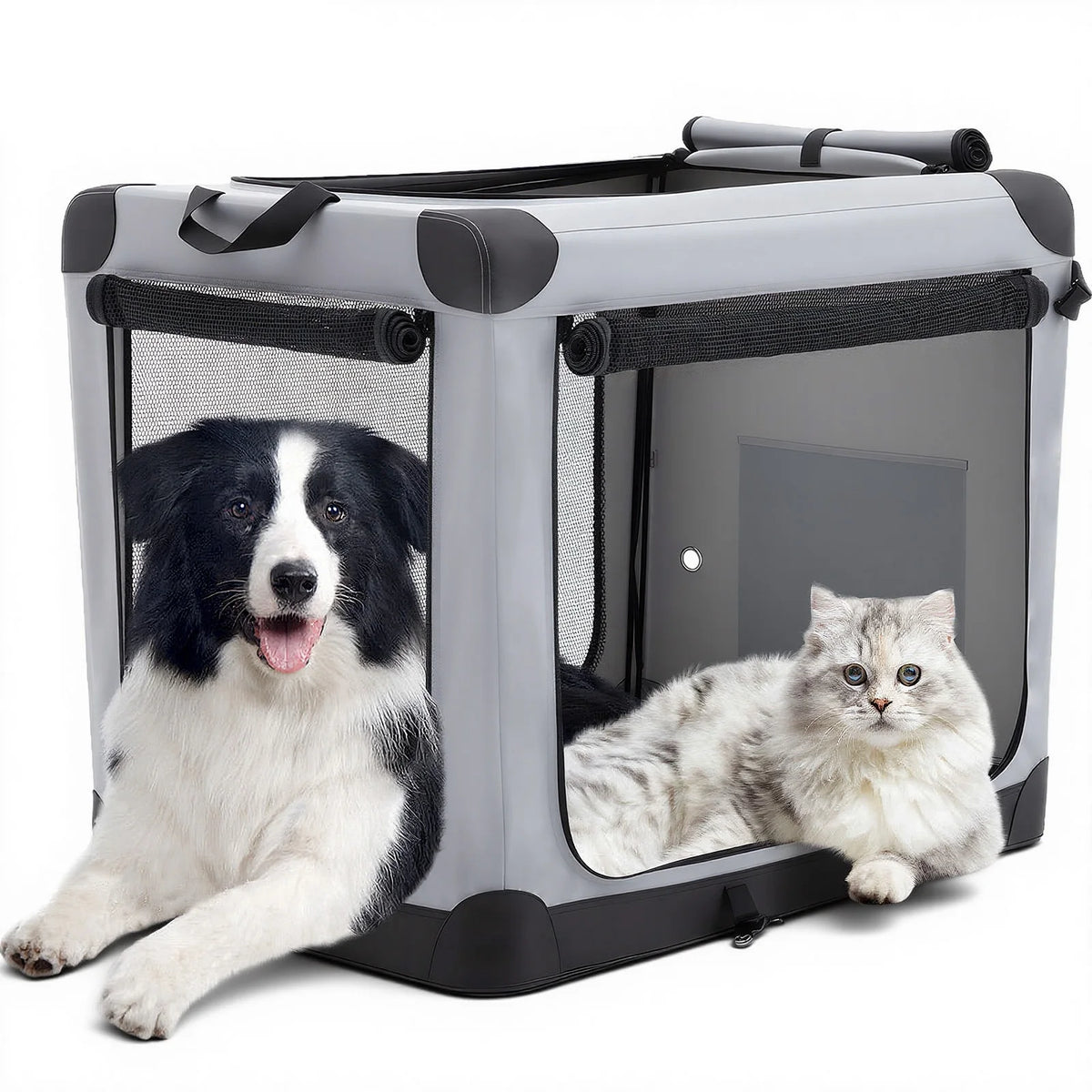 JHK Portable Foldable Soft Dog Crate With Three Doors