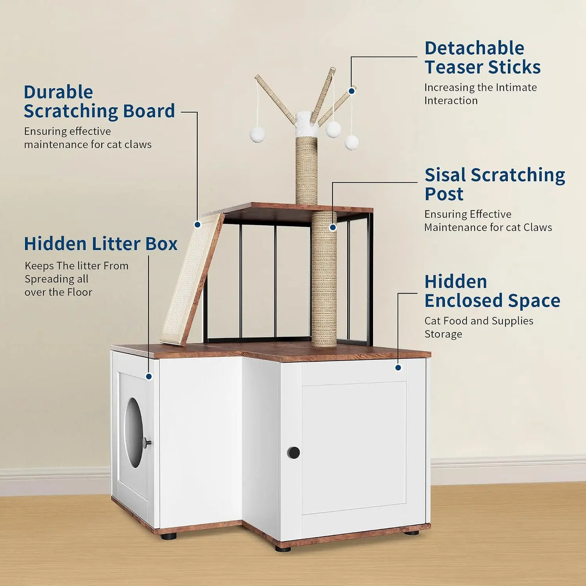 Garvee Wood L Shaped Corner Cat Activity Tree With Cabinet