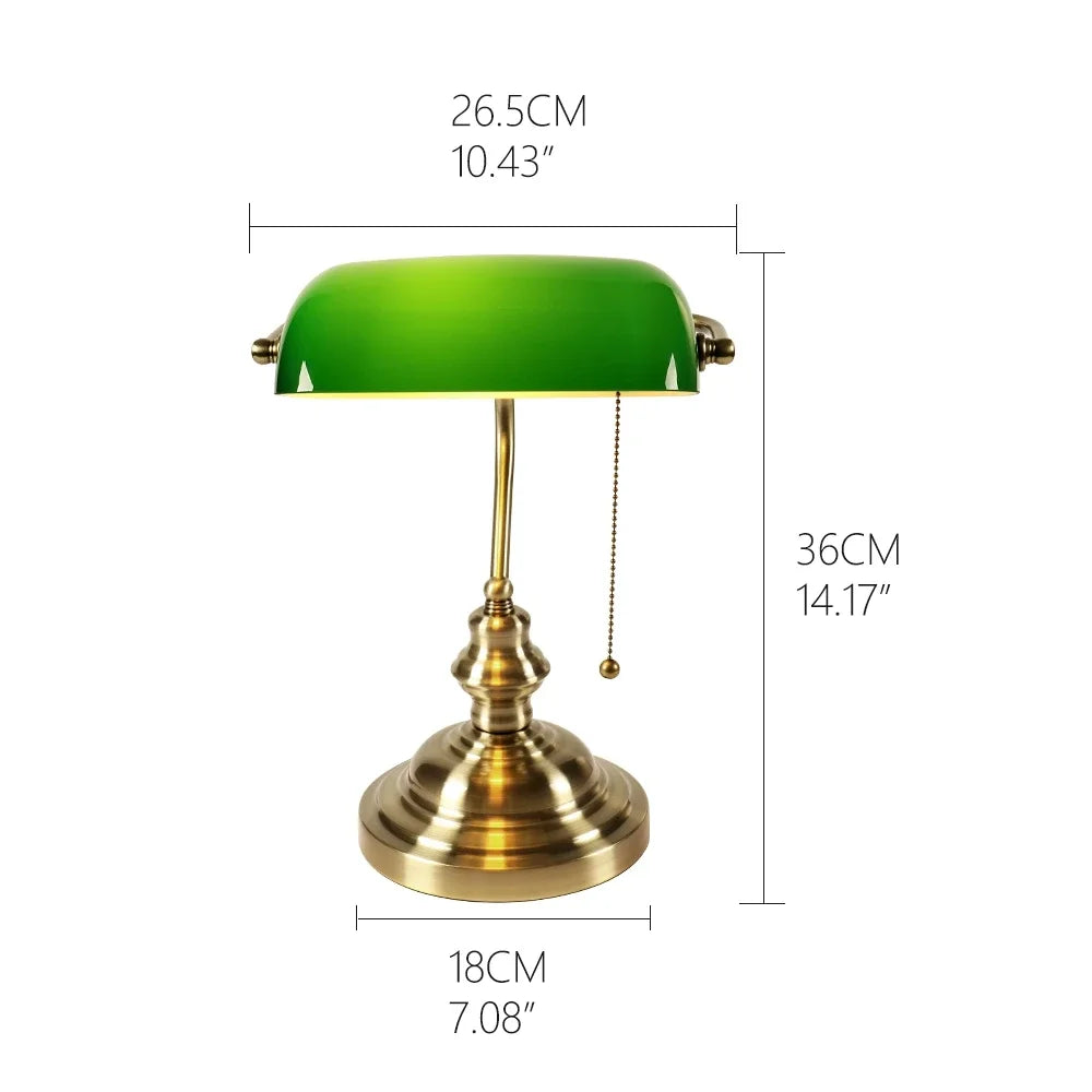 Glass Banker’s Desk Lamp With Zipper Switch Iron Body