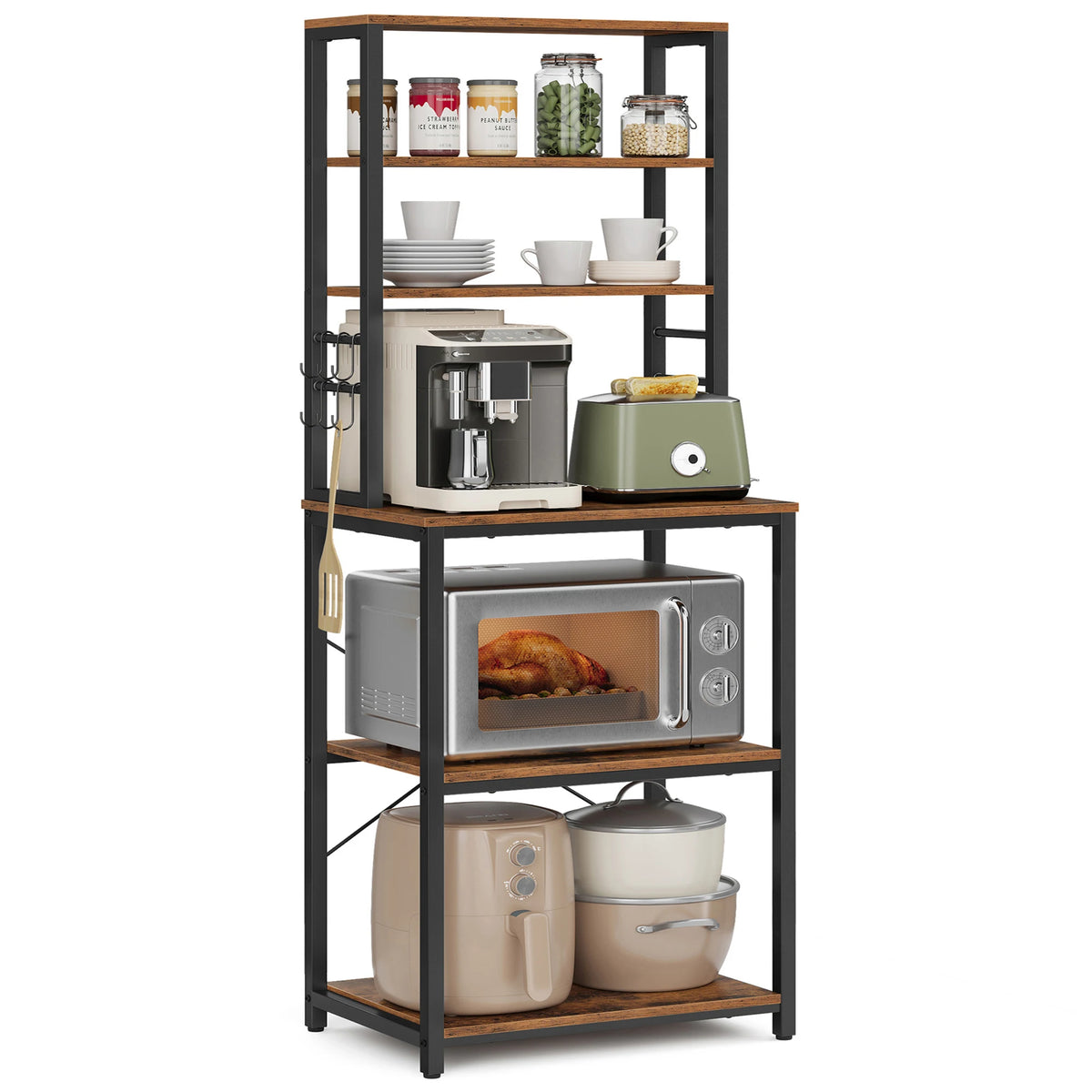 VASAGLE Coffee Bar Baker Rack With Storage And 6 Hooks