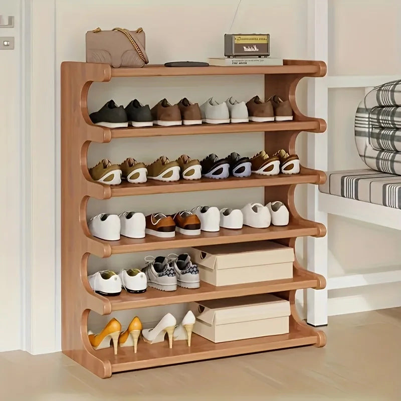Space Saving Wooden Shoe Rack With Wood Grain Finish and Multi Layers
