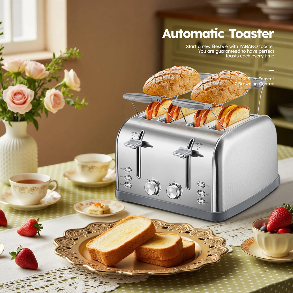 4 Slice Stainless Steel Toaster With Extra Wide Slots