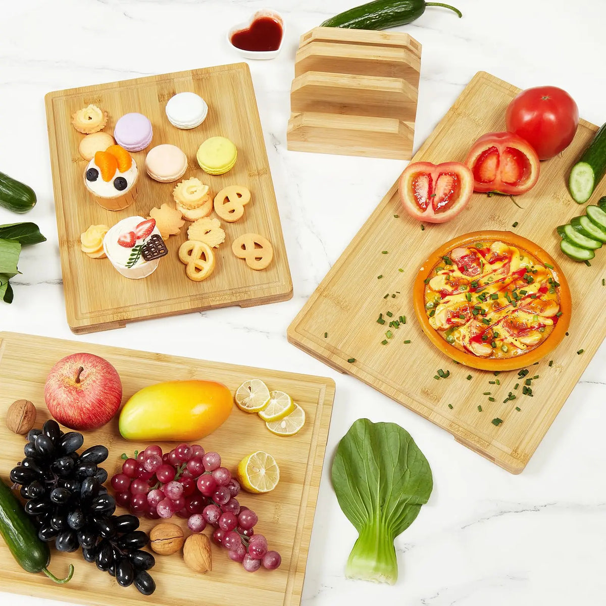 HiMISS Bamboo Cutting Board Set Of 3 With Deep Juice Grooves
