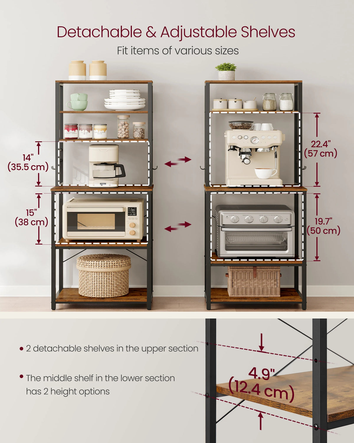 VASAGLE Coffee Bar Baker Rack With Storage And 6 Hooks