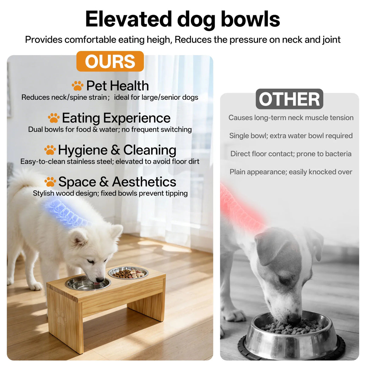 Wooden Elevated Dog Feeder With Stainless Steel Double Bowls