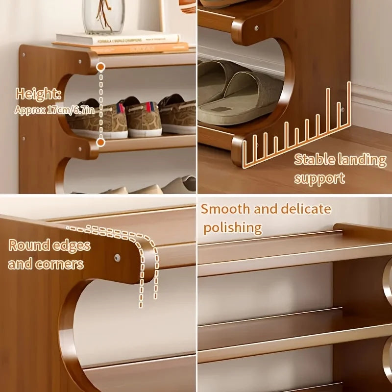 Space Saving Wooden Shoe Rack With Wood Grain Finish and Multi Layers