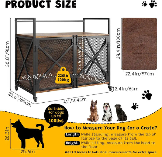 Garvee Heavy Duty Pet Crate With Wheels And Double Doors