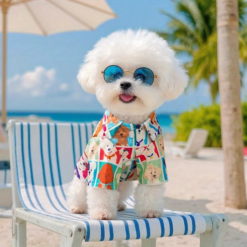 Lightweight Breathable Cartoon Plaid Puppy Shirt For Teddy Bichon