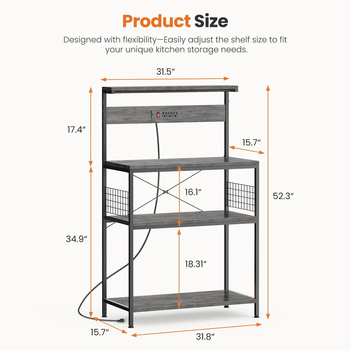 JHK Adjustable Four Tier Kitchen Baker Rack With Power Outlet