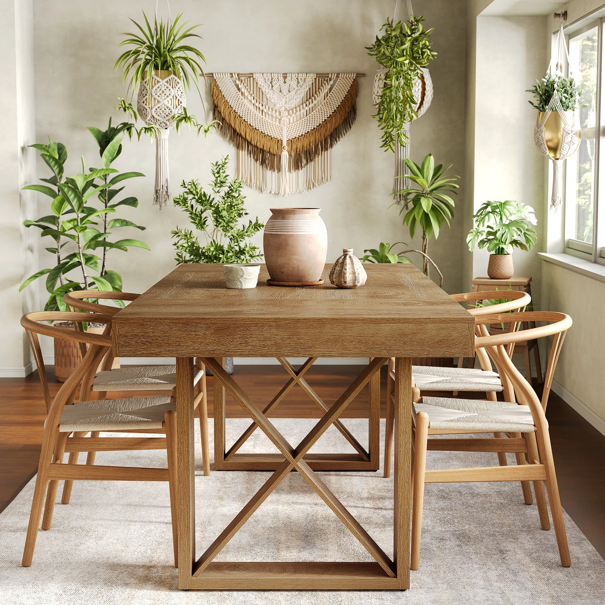 Tribesigns Farmhouse Wooden Rectangular Dining Table