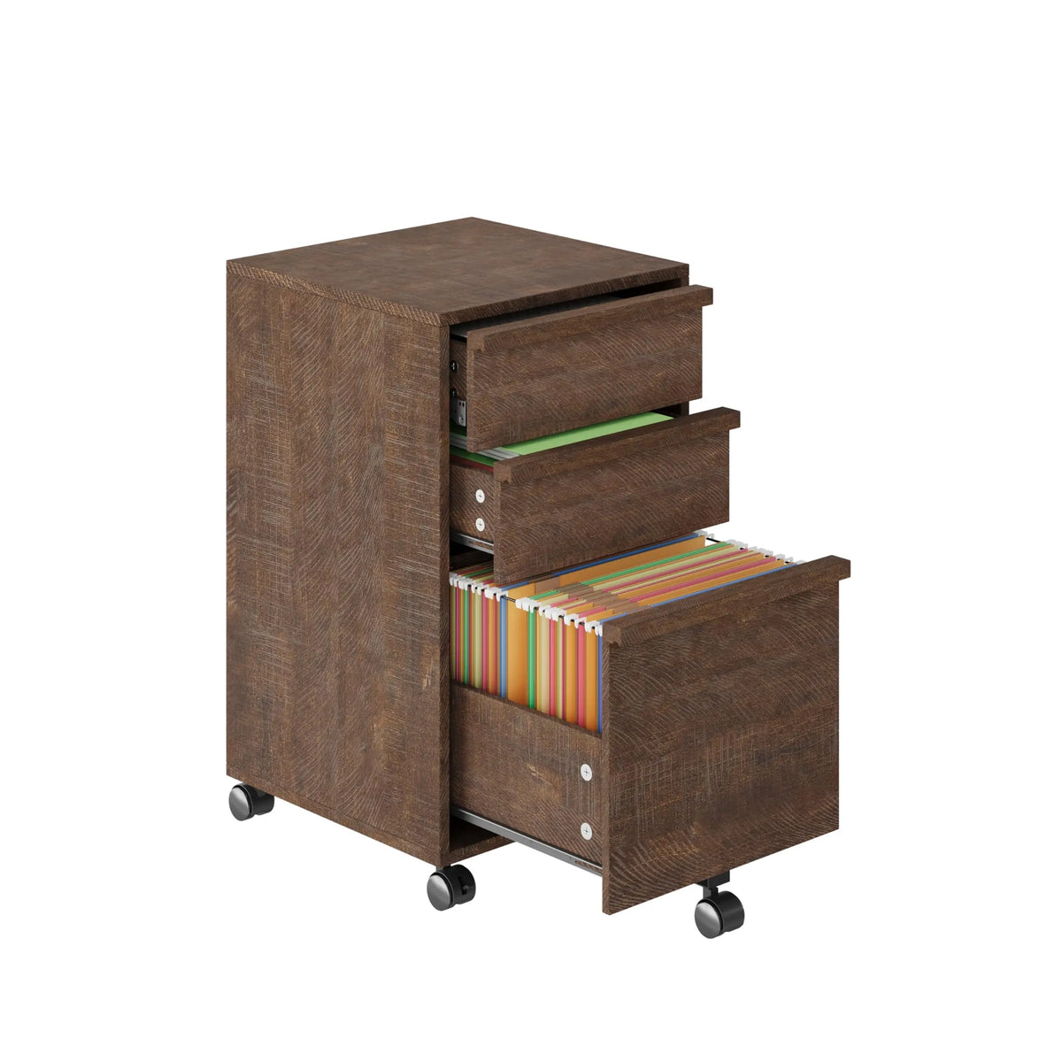 HiMISS Mobile Rolling 3 Drawers Wood Locking Office Filing Cabinet
