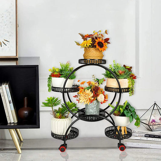 BINGOPAW 6-Tier Metal Plant Stand With Wheels For Indoor Outdoor