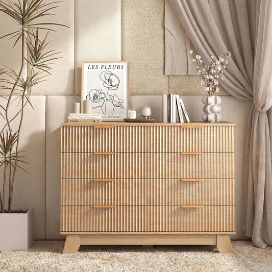 JHK Modern Fluted Eight Drawer Wooden Cabinet Storage Organizer