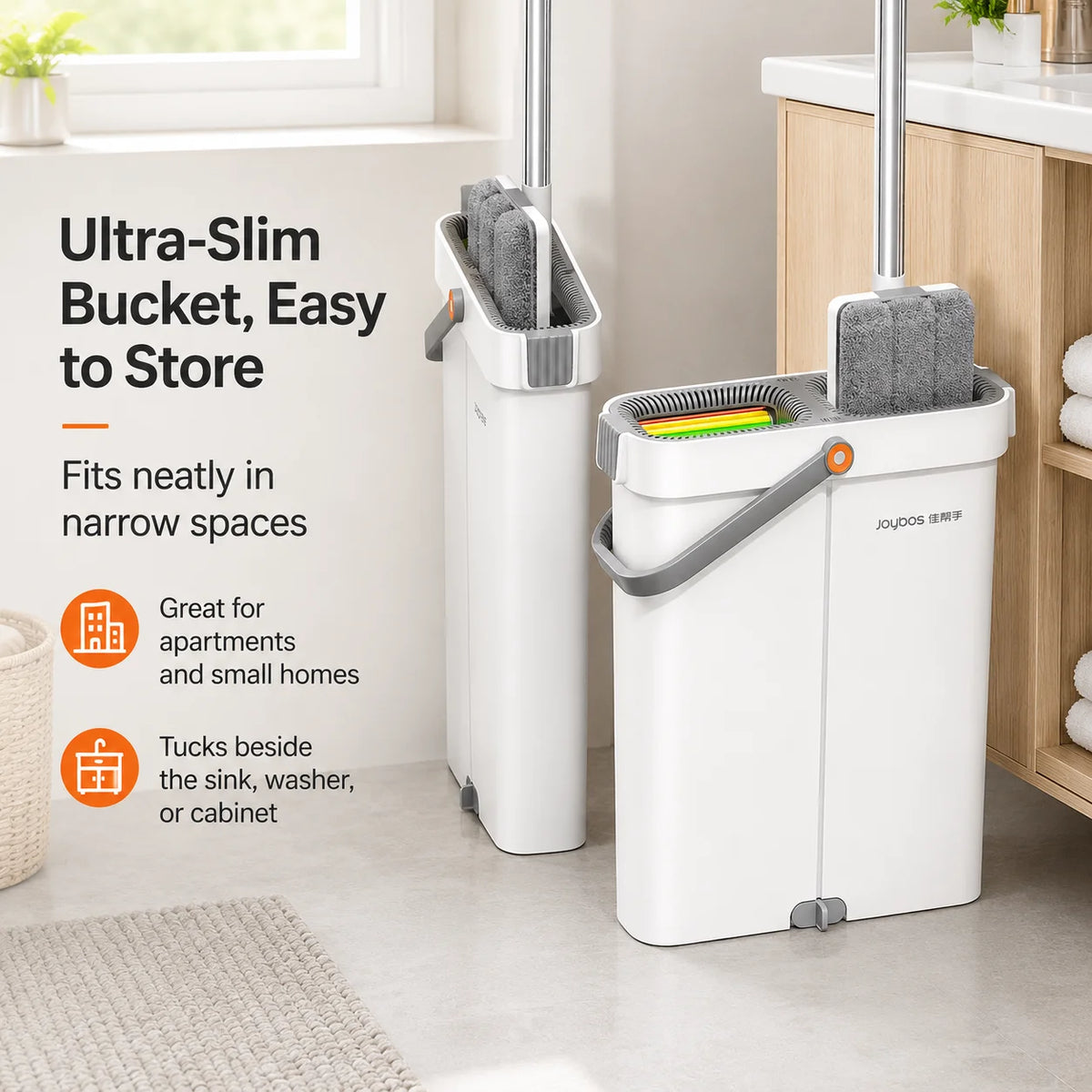 Joybos Flat Mop And Bucket System With Two Microfiber Pads