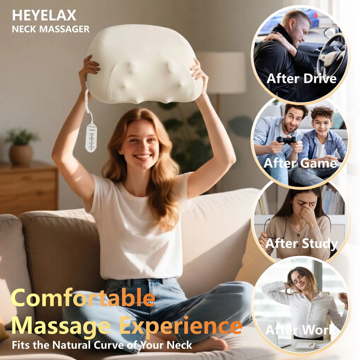 Heyelax Cordless Neck And Shoulder Massager Pillow With Heat