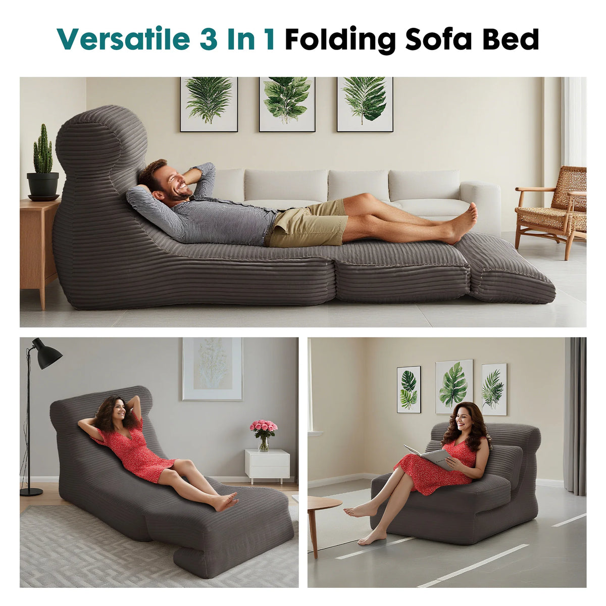 JHK Modern Ergonomic Folding Sofa Bed With Lumbar Support