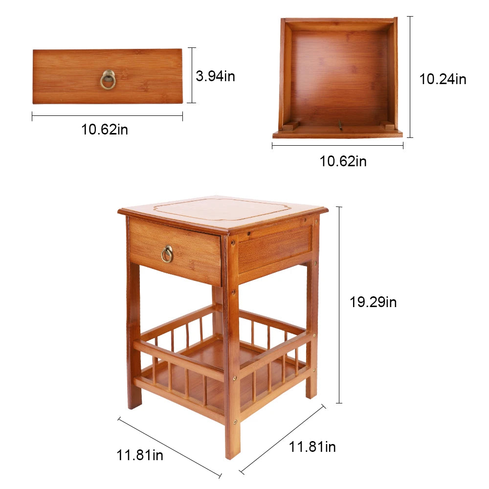 Luvodi Bamboo Bedside Table With Drawer And Storage Shelf