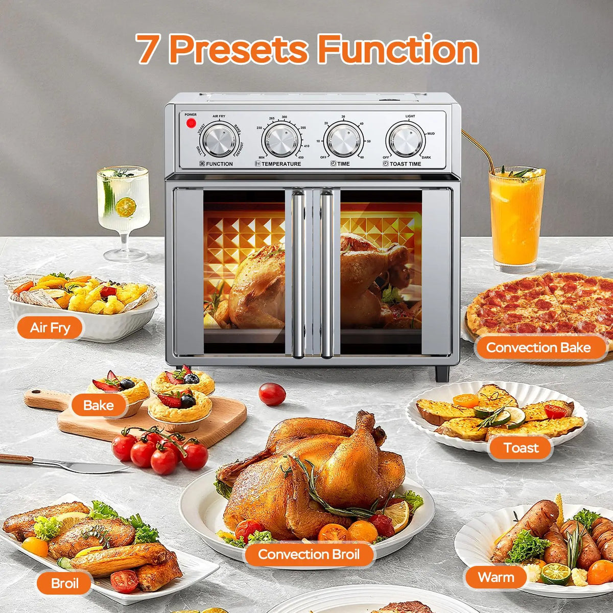 French Door Air Fryer Convection Toaster Oven 1700W Multifunction