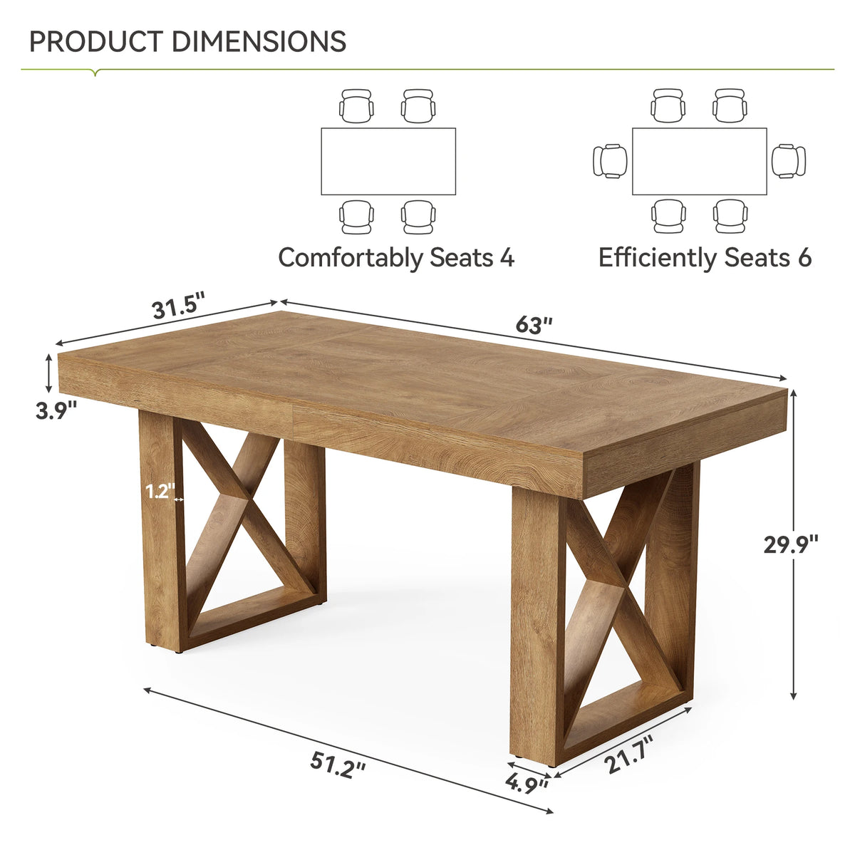 Tribesigns Farmhouse Wooden Rectangular Dining Table