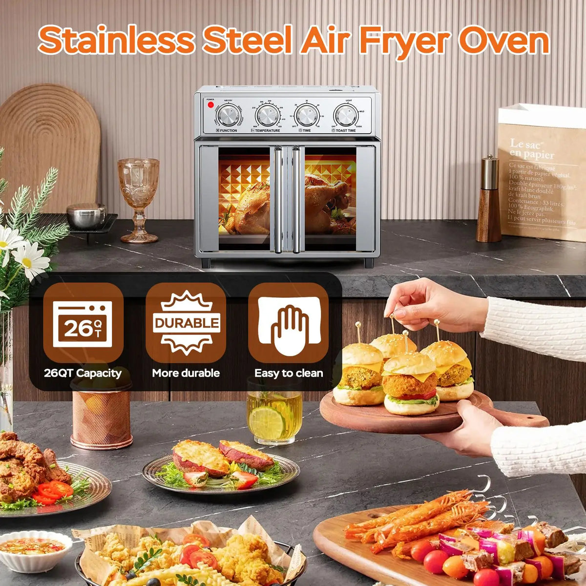 French Door Air Fryer Convection Toaster Oven 1700W Multifunction