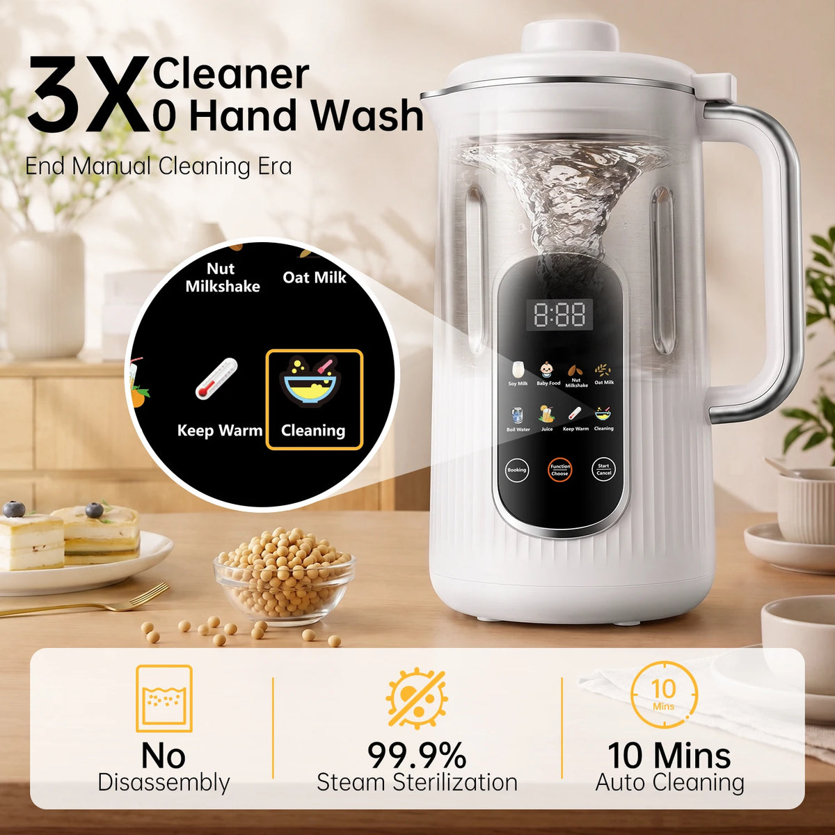 Stainless Steel 8in1 Nut Milk Maker With Self Cleaning