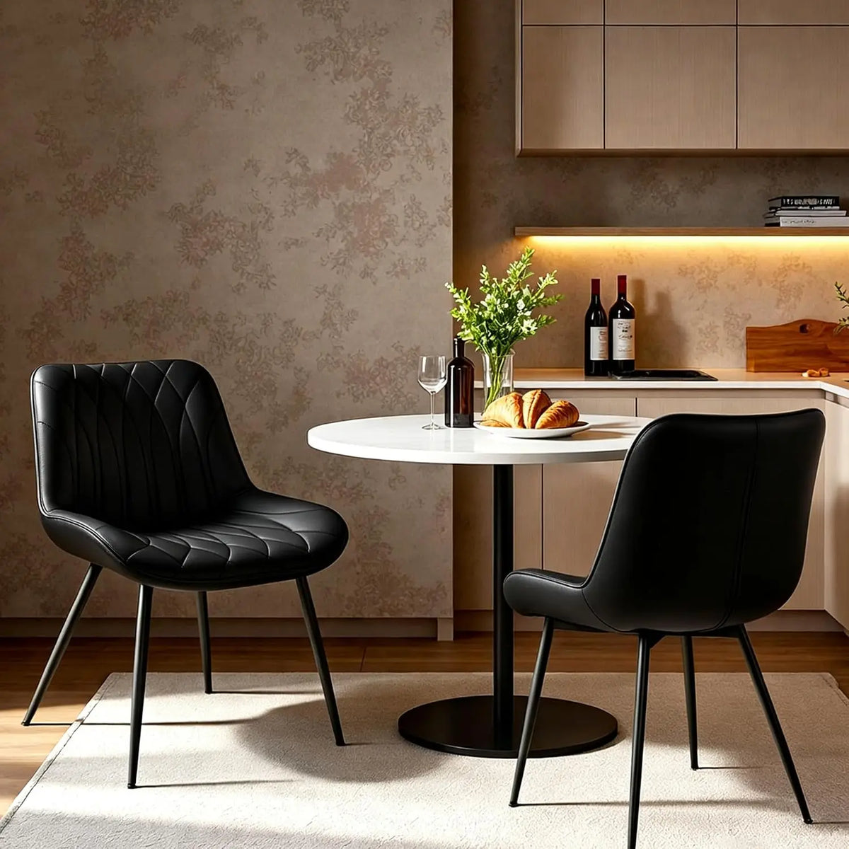 HiMISS Upholstered Faux Leather Dining Chairs Set Of Two