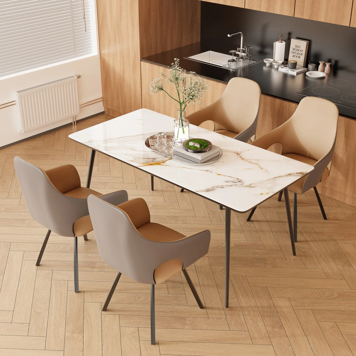 Modern Swivel Dining Chairs With High Backrest And Steel Frame