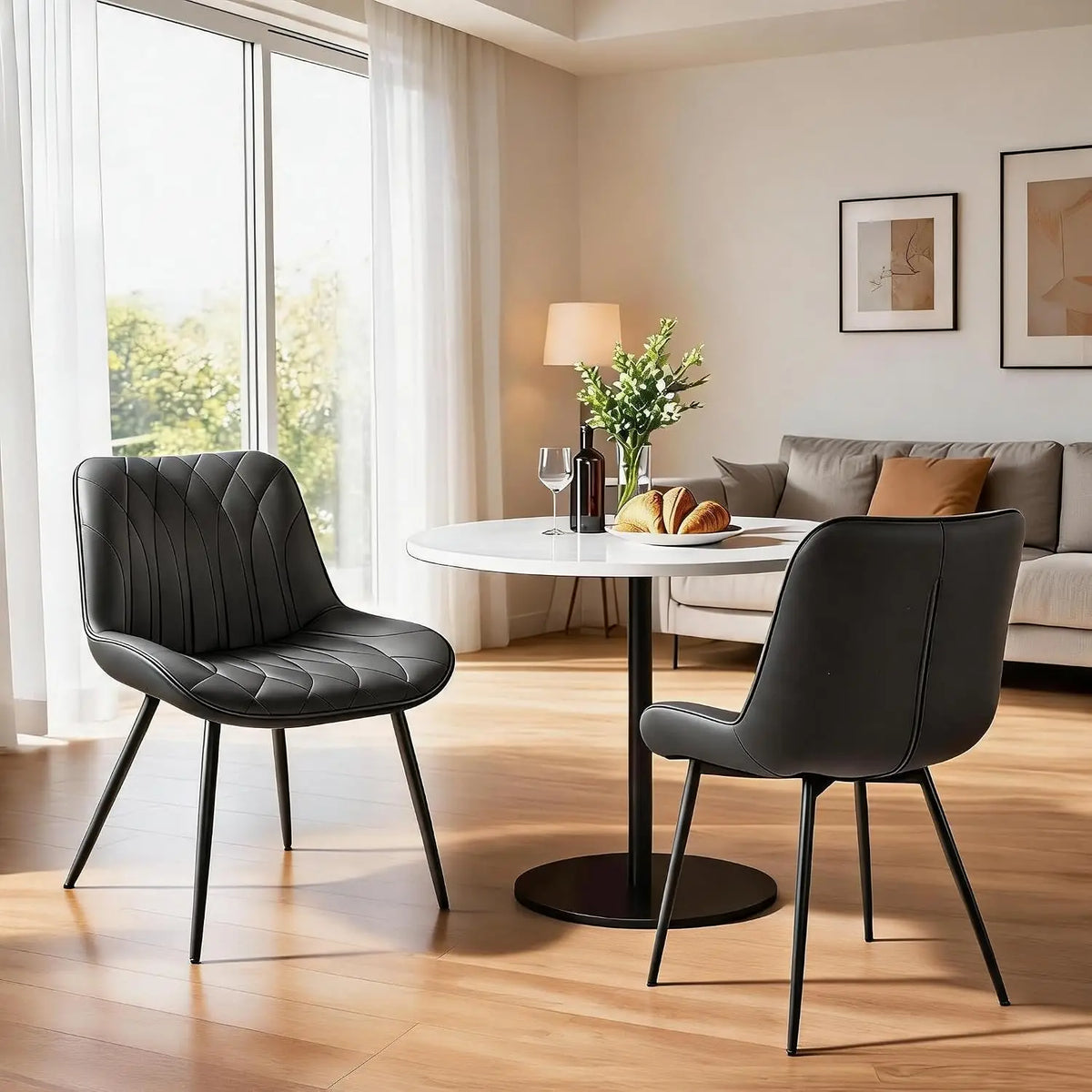 HiMISS Upholstered Faux Leather Dining Chairs Set Of Two