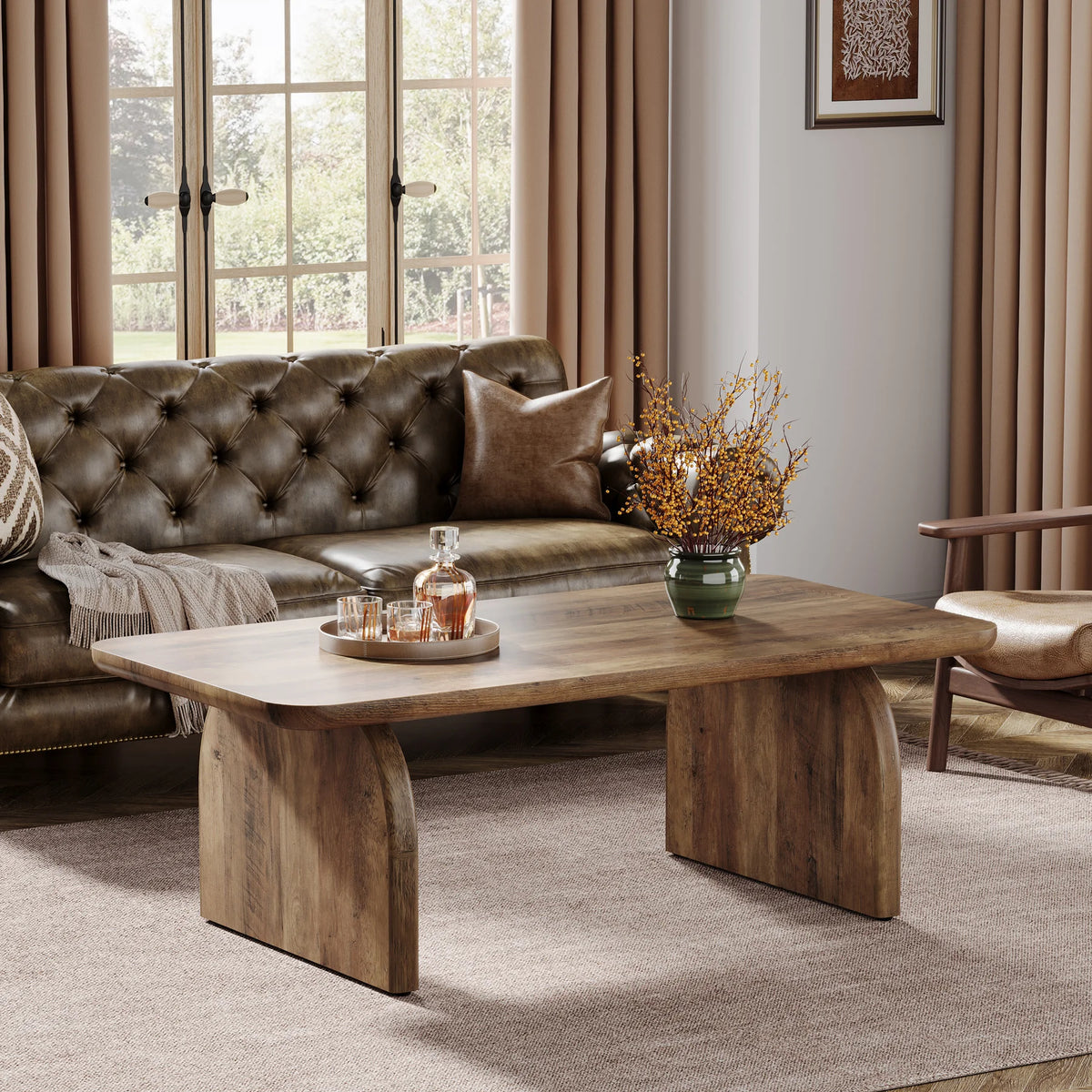 Tribesigns Farmhouse Rectangular Wooden Coffee Table With Sturdy Frame