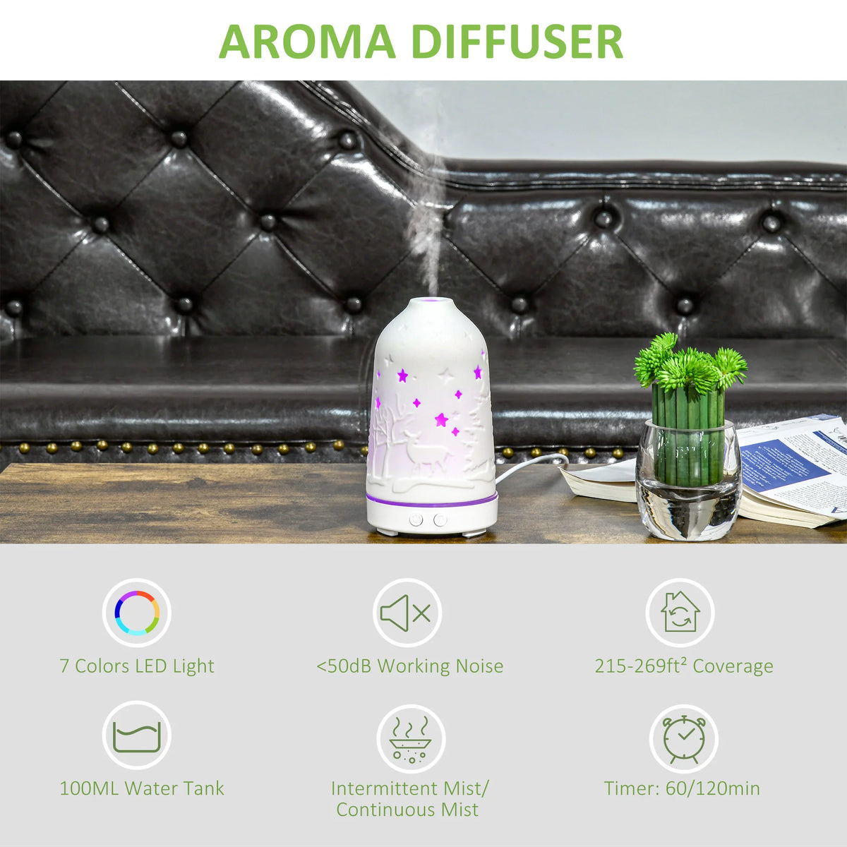 Essential Oil Aromatherapy Diffuser With Ceramic Cover And Led Lights