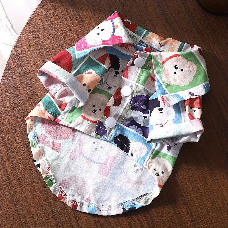 Lightweight Breathable Cartoon Plaid Puppy Shirt For Teddy Bichon