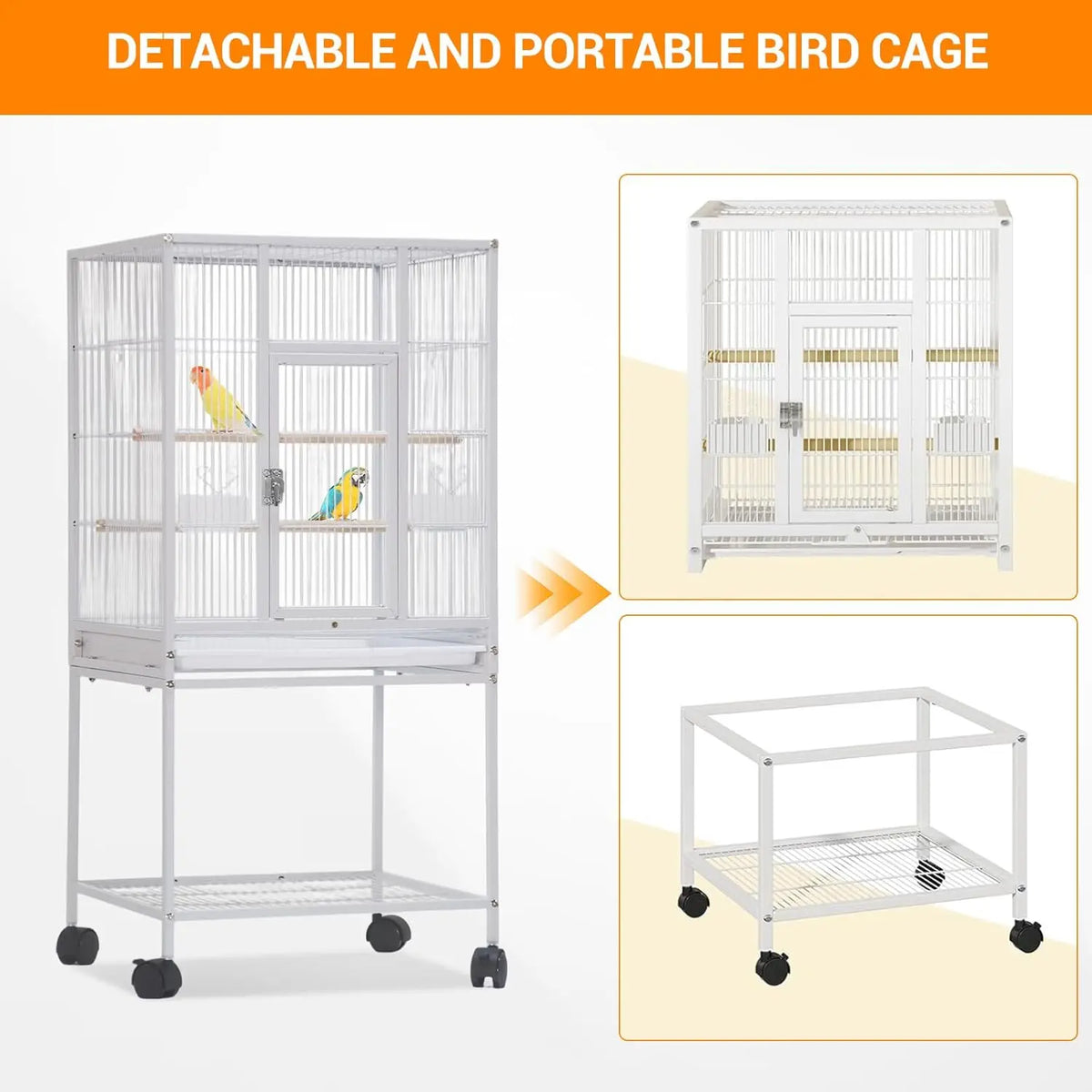Studyset Wrought Iron Bird Cage With Rolling Stand And Tray