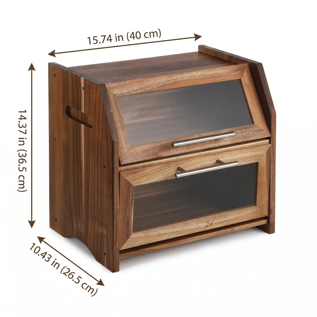 HiMISS Double Layer Acacia Wood Bread Box Clear Vented Doors
